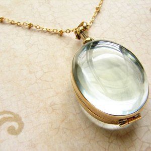 Oval beveled glass locket necklace, personalized oval heirloom custom glass lock